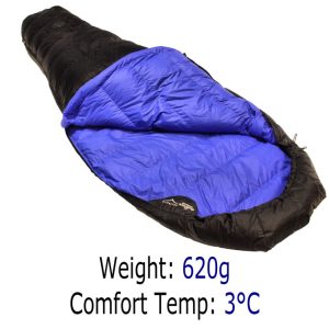 Down Sleeping Bags - Criterion Ultralight 200 Lightweight Sleeping Bag - Total Weight 620gms; Temperature +3 °C