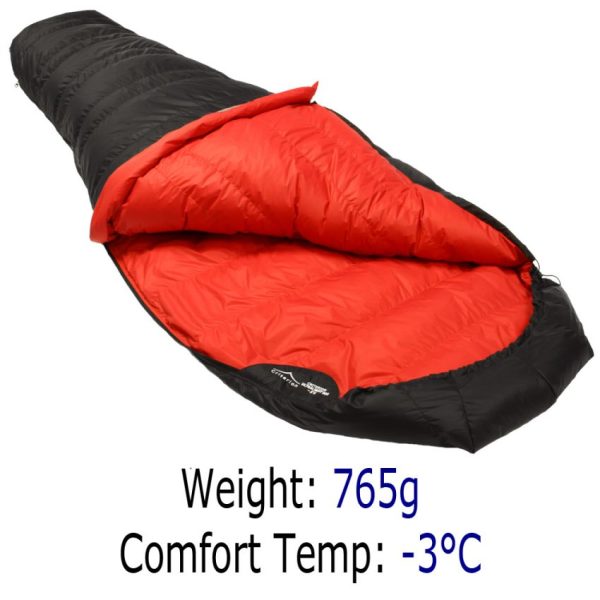 Down Sleeping Bags - Criterion Ultralight 350 - Total Weight 765 gms; Temperature -3 °C