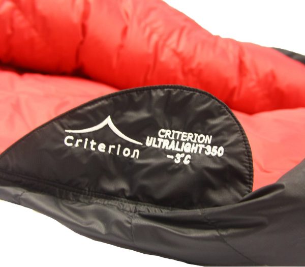 Down Sleeping Bags - Criterion Ultralight 350 Zip Retainer - Total Weight 765 gms; Temperature -3 °C